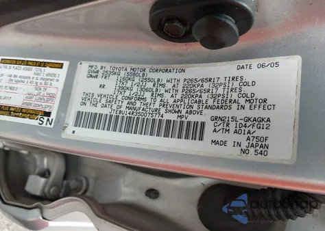 2005 Toyota 4Runner Sr5 V6 из США, поврежденный, VIN JTEBU14R350075774